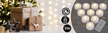 Theelichtjes LED Set van 10 Wit Kunststof 37x36mm, Verzenden, Nieuw