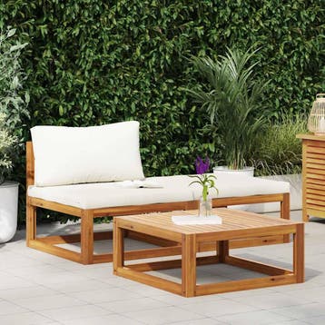 vidaXL 3-delige Loungeset met crèmekleurige kussens massief, Verzenden, Nieuw, Hout, Loungeset