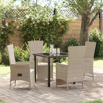 vidaXL Tuin eettafelset met kussen 5 pcs Beige poly rattan, Verzenden, Nieuw, Rotan, 5 zitplaatsen