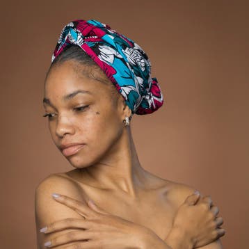 Afrikaanse hoofddoek Roze Petrol Flowers - headwrap, Ophalen of Verzenden, Nieuw