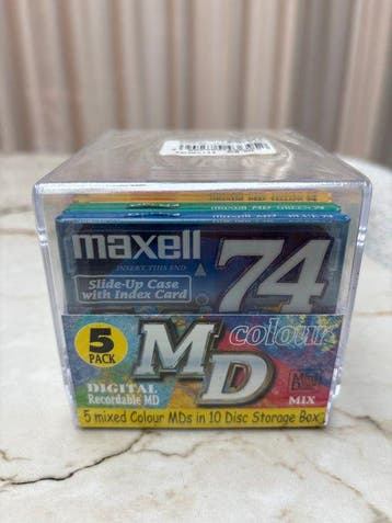 Maxell MD-74 Colour Mix MiniDisc Aantal items: 5, Nieuw