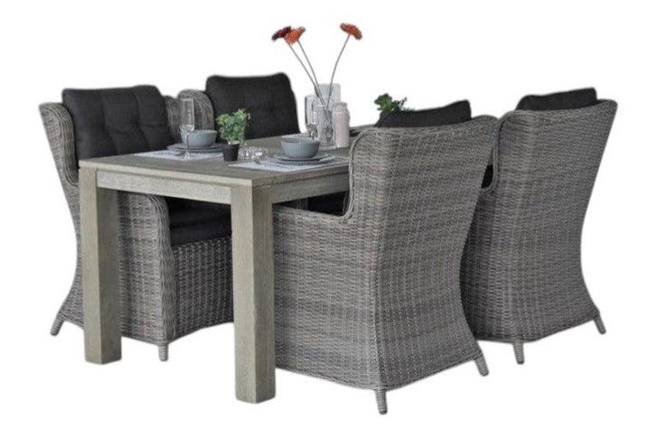 Cancun-Delano Tuinset 4 Personen - Acacia / Natural Grey, Tuin en Terras, Tuinsets en Loungesets, Nieuw, Verzenden