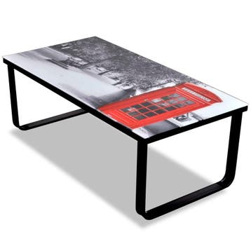 vidaXL Salontafel met telefooncel-print glazen tafelblad, Huis en Inrichting, Tafels | Salontafels, Verzenden, Nieuw, 50 tot 100 cm
