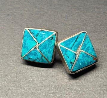 Vintage 925 Sterling Zilveren Vierkante Oorstekers met in, Antiek en Kunst