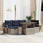 vidaXL Tuinbankenset met kussen met opslag 7 pcs Grijs poly, Verzenden, Nieuw, Rotan, 7 zitplaatsen