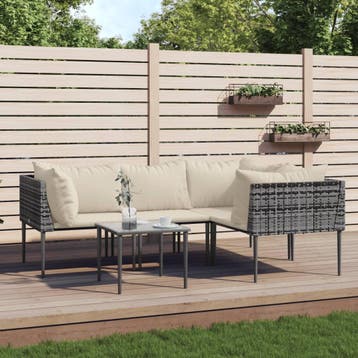 vidaXL 5-delige Loungeset met kussens poly rattan grijs, Verzenden, Nieuw, Loungeset