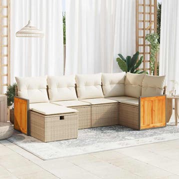 vidaXL 6-delige Loungeset met kussens poly rattan beige, Verzenden, Nieuw, 6 zitplaatsen, Loungeset