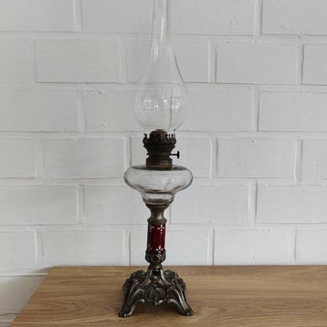 Brevet - Lamp - Art Nouveau petroleum lamp - Aardewerk, Glas