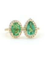 Statement ring - 14 karaat Geel goud - 1.74ct. tw. Smaragd -