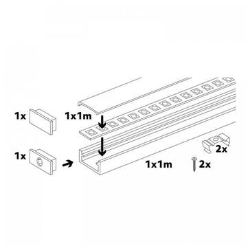 Kobi LED opbouwprofiel P01 zilver 1 meter met opale afdekkap, Ophalen of Verzenden, Nieuw