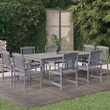vidaXL 9-delige Tuinset massief acaciahout grijs, Verzenden, Nieuw, 8 zitplaatsen, Tuinset