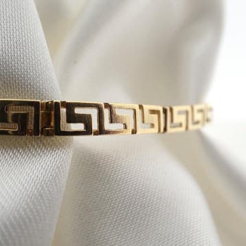 Meander gouden fantasie schakelarmband, Sieraden, Tassen en Uiterlijk, Ophalen of Verzenden, Gebruikt, Goud, Goud
