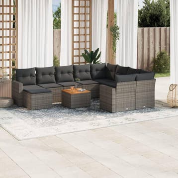 vidaXL 11-delige Loungeset met kussens poly rattan grijs, Verzenden, Nieuw, Loungeset