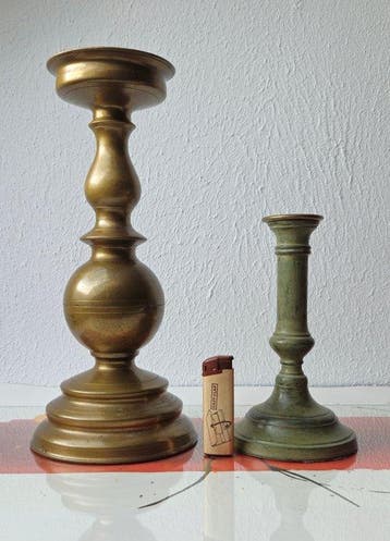 Kandelaar (2) - Messing, IJzer - 31,5 cm, 1 934 g