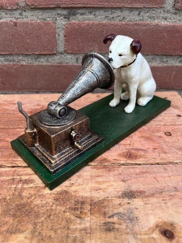 Decoratief ornament - Hond met grammofoonspeler, Antiek en Kunst