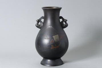 Vaas - Herdenkingskoperen vaas met scène van de berg Fuji en, Antiek en Kunst