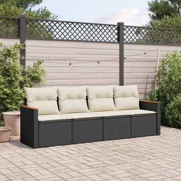 vidaXL 4-delige Loungeset met kussens poly rattan zwart, Tuin en Terras, Tuinsets en Loungesets, Verzenden, Nieuw, Loungeset