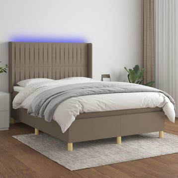 vidaXL Boxspring met matras en LED stof taupe 140x190 cm, Verzenden, Stof, Nieuw, Tweepersoons