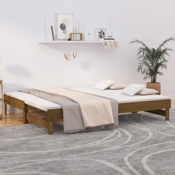 vidaXL Slaapbank uitschuifbaar grenenhout honingbruin, 100 cm, Eenpersoons, Bruin, Verzenden