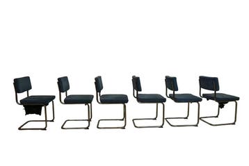 Set van 6 buisframe stoelen met blauwe ribcord bekleding – c, Ophalen of Verzenden, Nieuw