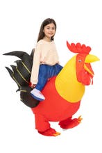 KIMU® Opblaas Kostuum Kinderen Zittend op Haan Rood Geel 122, Kinderen en Baby's, Carnavalskleding en Verkleedspullen, Ophalen of Verzenden