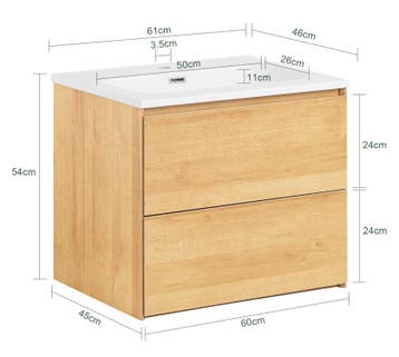 Smal hangend badkamermeubel met wastafel en 2 lades, Verzenden, Nieuw
