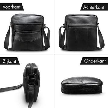 Kleine leren schoudertas heren zwart., Overige merken, Verzenden, Zwart, Nieuw