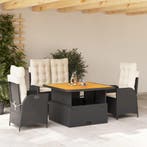 vidaXL 4-delige Tuinset met kussens poly rattan zwart, Verzenden, Nieuw, 4 zitplaatsen, Tuinset