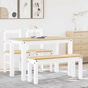 vidaXL 4-delige Eetset PANAMA massief grenenhout wit, Huis en Inrichting, Complete eetkamers, Verzenden, Nieuw