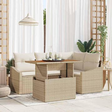 vidaXL Tuin Sofa Set met opslag 5 pcs Beige Poly riet, Verzenden, Nieuw, Rotan, 5 zitplaatsen