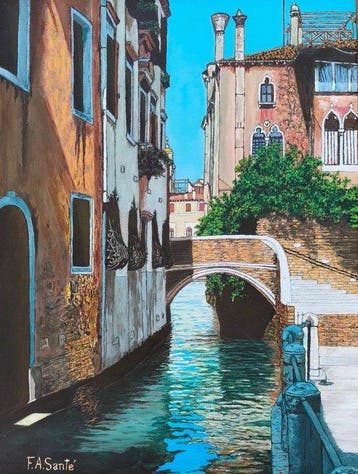Spaanse school (XX) - Tra Pietre Dorate e Acque Riflesse,