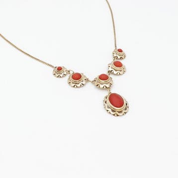 Halsketting - 14 karaat Geel goud - 6.00ct. tw. Bloedkoraal, Sieraden, Tassen en Uiterlijk, Kettingen, Nieuw