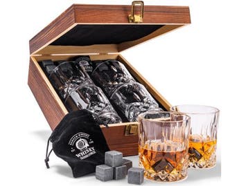 Veiling - Whisky Set met 8 Koelstenen en 4 Whiskey Glazen