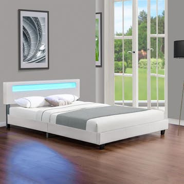 Gestoffeerd Bed Paris - 180 x 200 cm - Wit - LED Verlichting, Huis en Inrichting, Verzenden, Nieuw