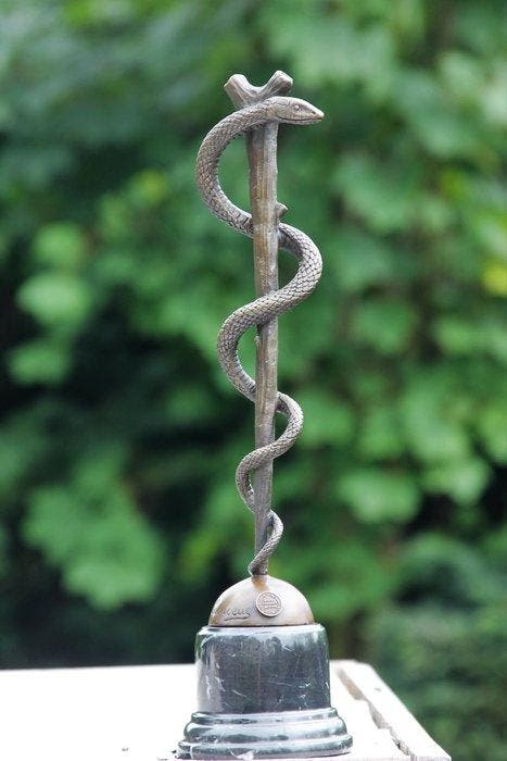 Beeld, De esculaap - 38 cm - bronze marble, Antiek en Kunst, Kunst | Designobjecten