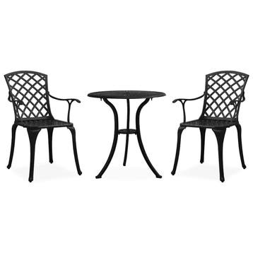 vidaXL 3-delige Bistroset gietaluminium zwart, Verzenden, Nieuw, Aluminium, 3 zitplaatsen