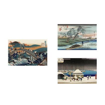 Set of 3 Famous Ukiyo-e Woodblock Prints - Hokusai (),, Antiek en Kunst