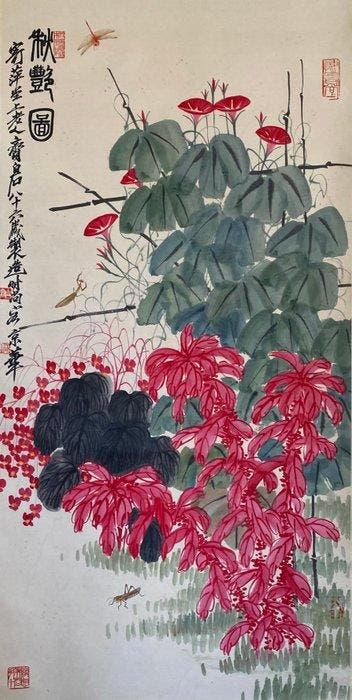 Inkt op papier, hangende rollen met verticale as - China -