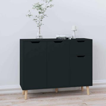 vidaXL Dressoir 90x30x72 bewerkt hout zwart, Verzenden, Nieuw, Overige houtsoorten, Minder dan 50 cm