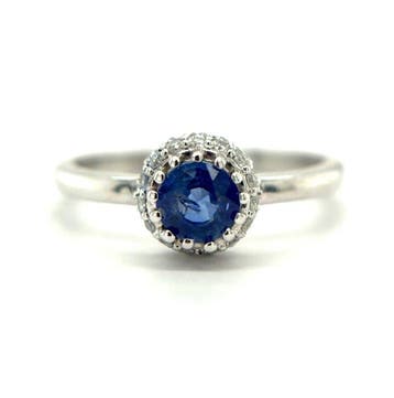 Ring - 14 karaat Witgoud - 1.03ct. tw. Saffier - Diamant, Nieuw
