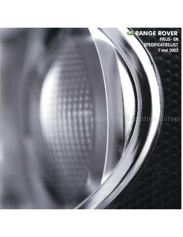 2003 RANGE ROVER BROCHURE NEDERLANDS, Nieuw, Author