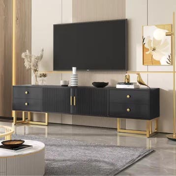 Lowboard 175 cm – TV-meubel met 4 lades, 2 deuren en goud, Verzenden, Nieuw