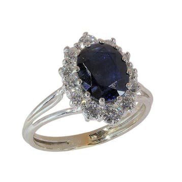 Ring - 18 karaat Witgoud - Diamant - Saffier, vintage uit de, Nieuw