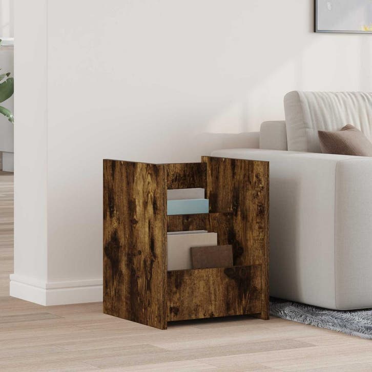 vidaXL Tijdschrift Rek Gerookt eiken 35 x 35 x 45 cm Bewerkt, Huis en Inrichting, Woonaccessoires | Krantenbakken en Lectuurbakken