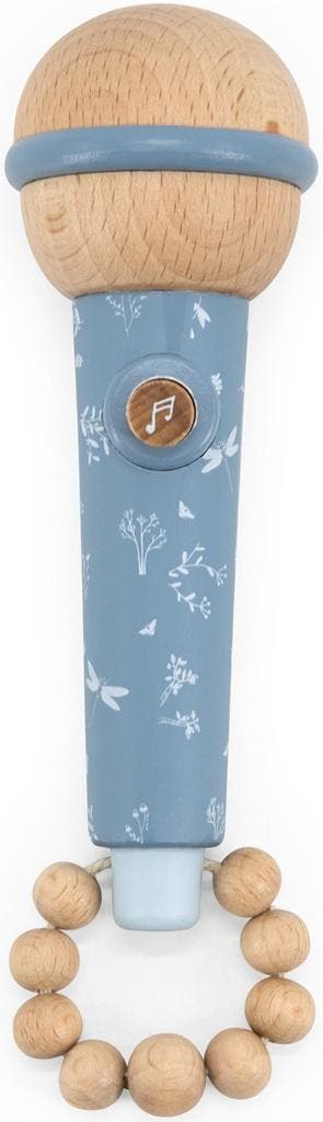 Label Label Blauw Houten Microfoon Rammelaar, Verzenden, Nieuw