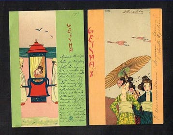Raphaël Kirchner - Illustrator - Art Nouveau - Geisha - Twee, Gelopen