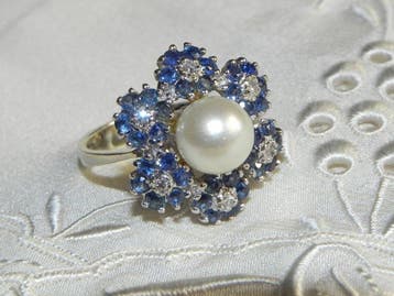 Cocktailring - 14 karaat Witgoud Diamant (Natuurlijk) -