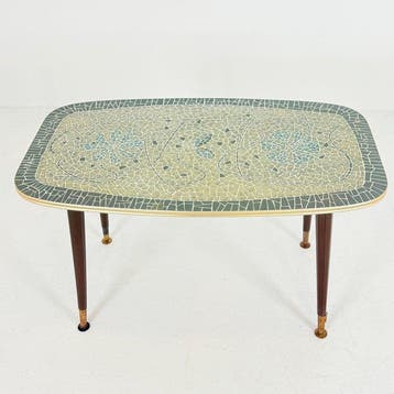 Salontafel - Hout - Vintage Duitse mozaïek bijzettafel