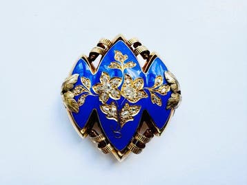 Broche - 18 karaat Geel goud - 1.38ct. tw. Diamant, Sieraden, Tassen en Uiterlijk, Antieke sieraden