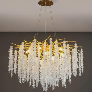 Luxe Kristallen Kroonluchter met LED - Goudkleurig - Verstel, Verzenden, Nieuw